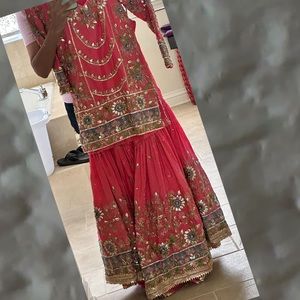 Indian Pakistani wedding silk and gotta patti Gharara Sharara Lehenga NWOT